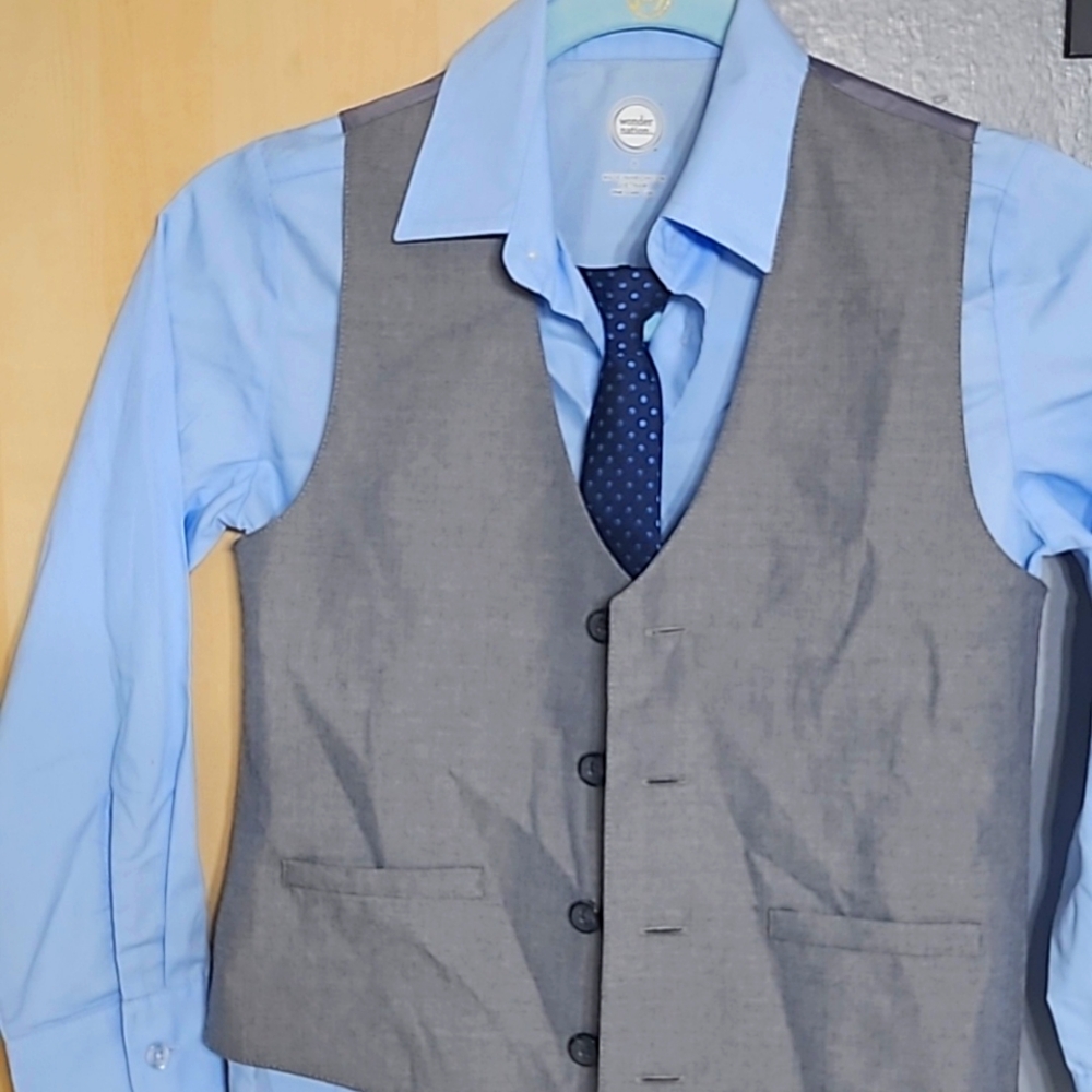 Boys light blue dress shirt with tie/vest, size 8